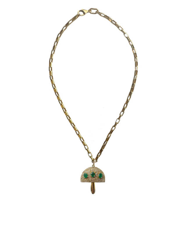 Diamond, Emerald Mushroom Necklace