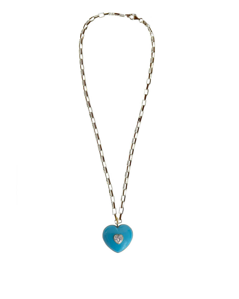 Turquoise, Rock Crystal Heart Necklace