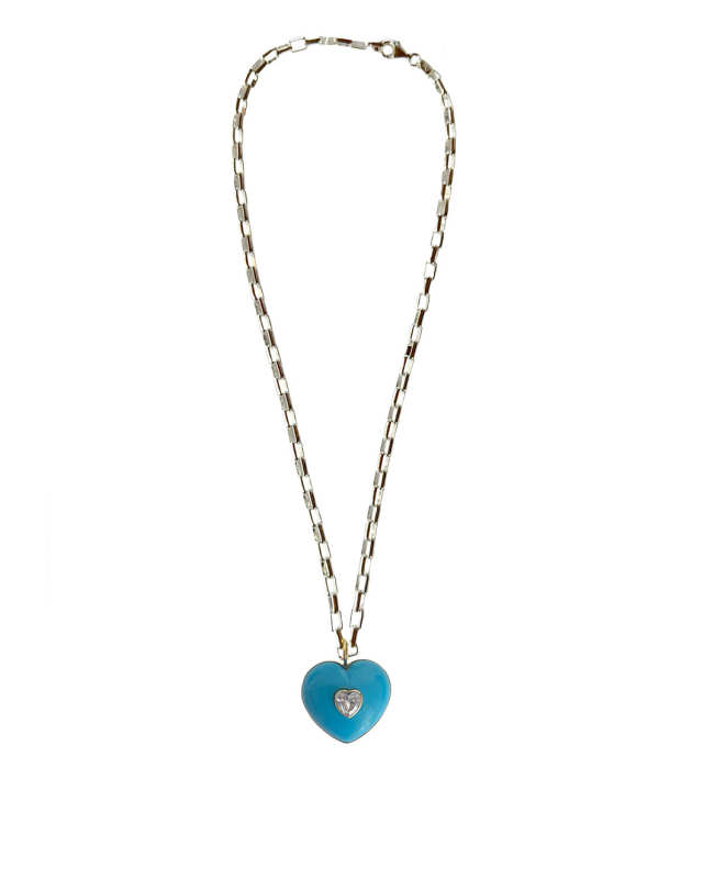 Turquoise, Rock Crystal Heart Necklace