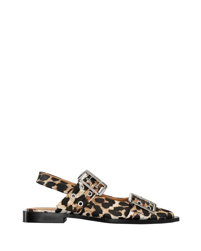 Leopard Satin Feminine Buckle Ballerina Flat