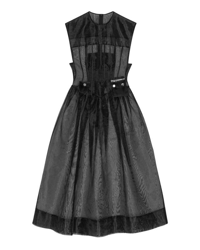 Black Technical Organza Corset Midi Dress
