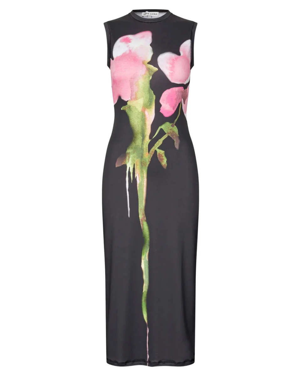 Elastic Tank Crewneck Dress - Melting Flowers