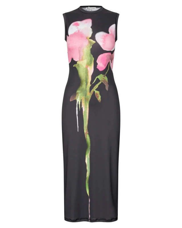 Elastic Tank Crewneck Dress - Melting Flowers