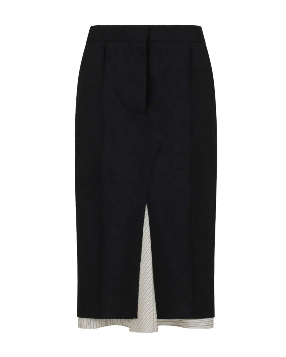 Black Wool Midi Skirt with Visible Lining