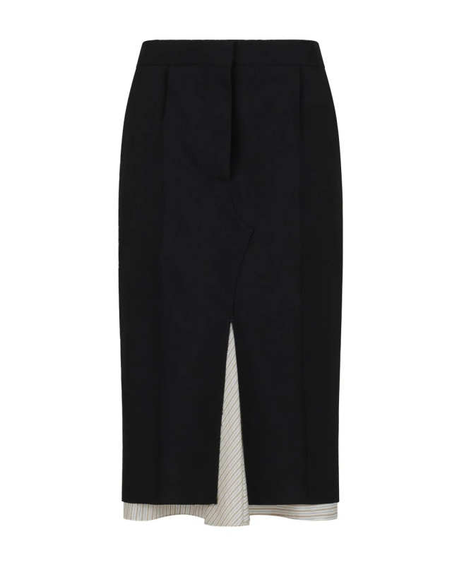 Black Wool Midi Skirt with Visible Lining