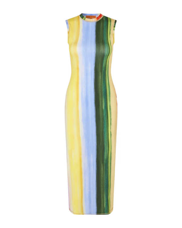 Elastic Tank Crewneck Dress Rainbow Hue