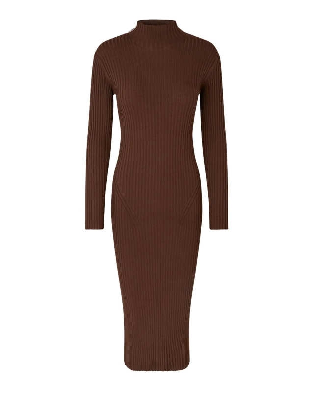 Long Sleeve Turtleneck Knit Dress Coffee Brown