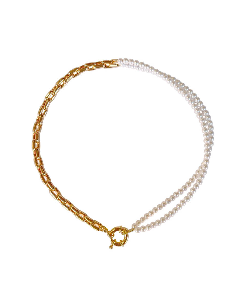 Half Chain Half Pearl Necklace