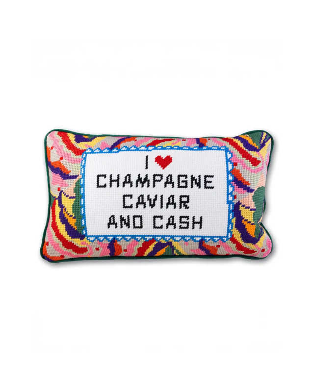 Caviar and Cash Needlepoint Pillow