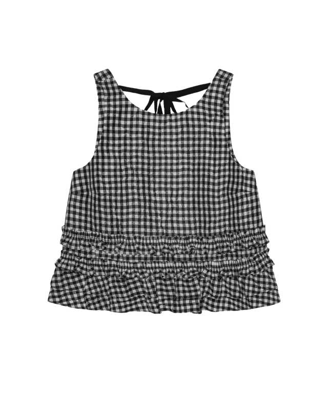 Crinkled Check Frill Top