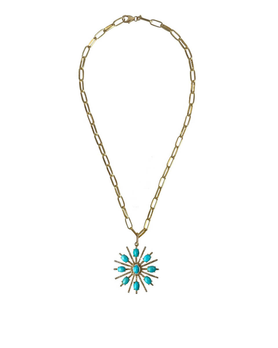 Turquoise Sunburst Thin Necklace