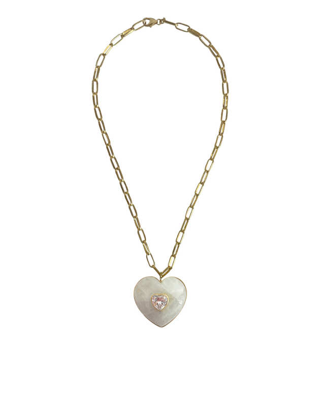 Moonstone, Rock Crystal Large Heart Necklace