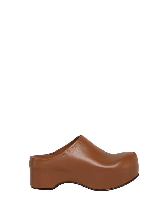 Brown Leather Chunky Clog Sabot