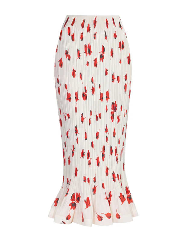 White Floral Plisse Midi Skirt
