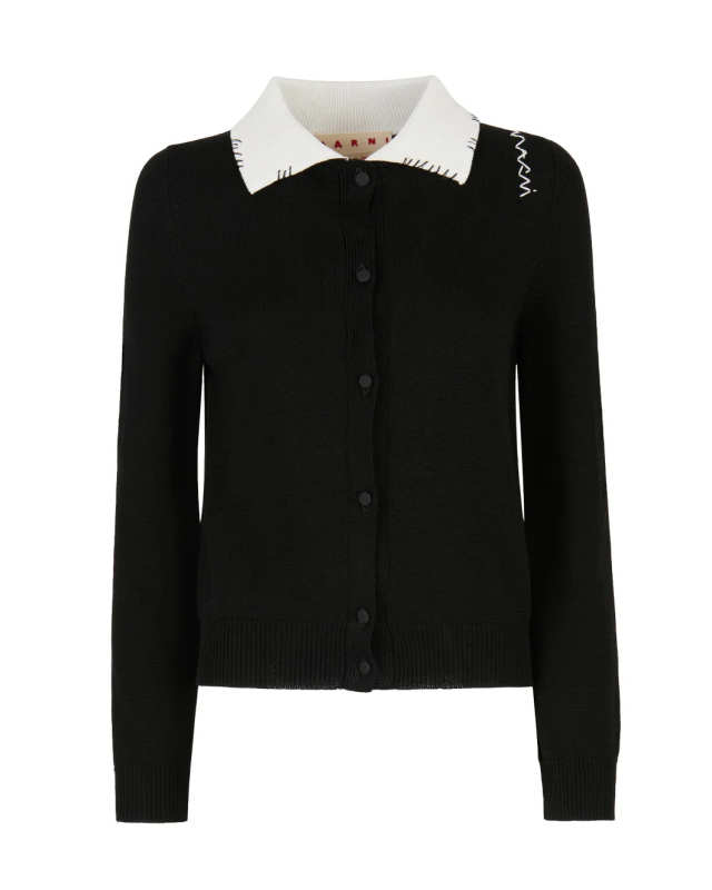 Black Cotton Cardigan with Marni Mending