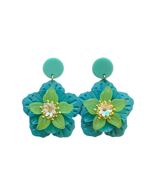 Metal Flower Post Earrings Turquois