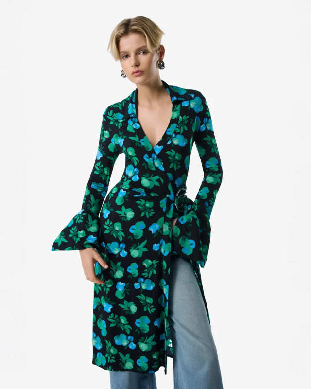 C-Logo Print Wrap Blouse Dress