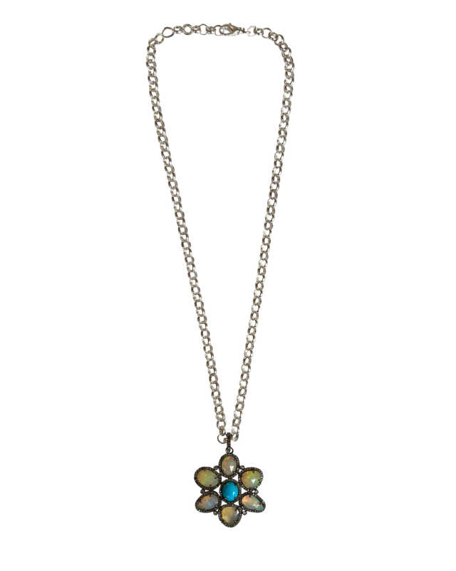 Diamond, Opal, Turquoise Flower Necklace