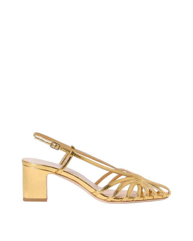 Priscilla Gold Lattice Heeled Sandal