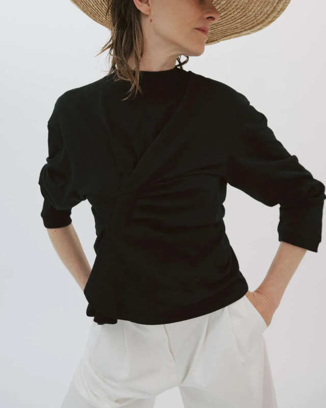 Long Sleeve Knotted Jersey Top Black