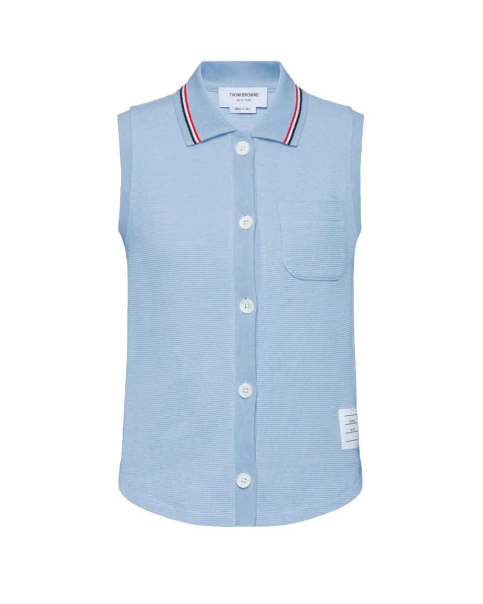 Cotton Waffle Sleeveless Button Shirt