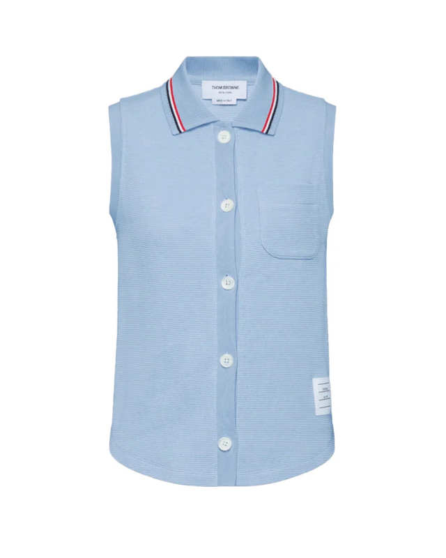 Cotton Waffle Sleeveless Button Shirt