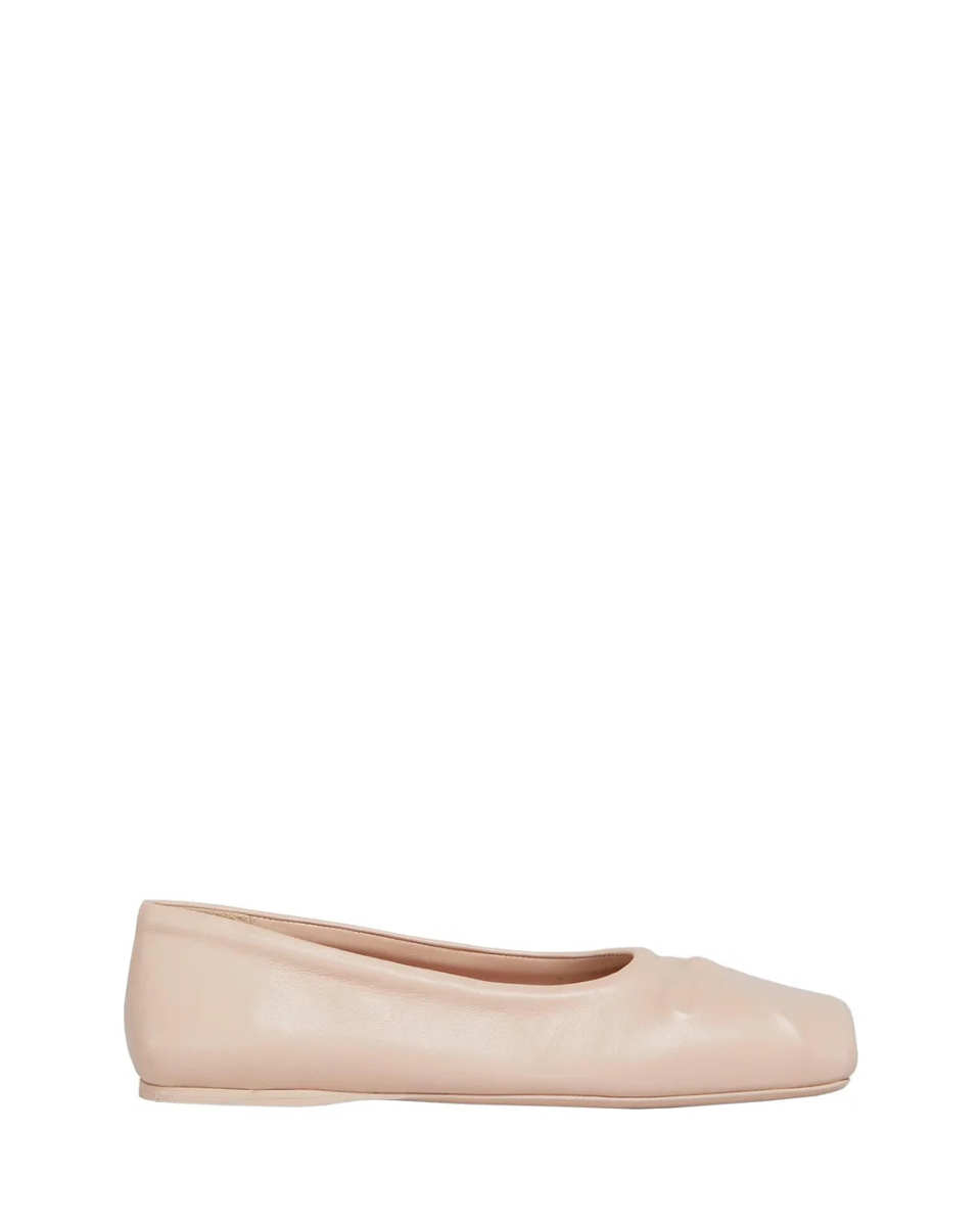 Rose Nappa Leather Seamless Little Bow Ballet Flat