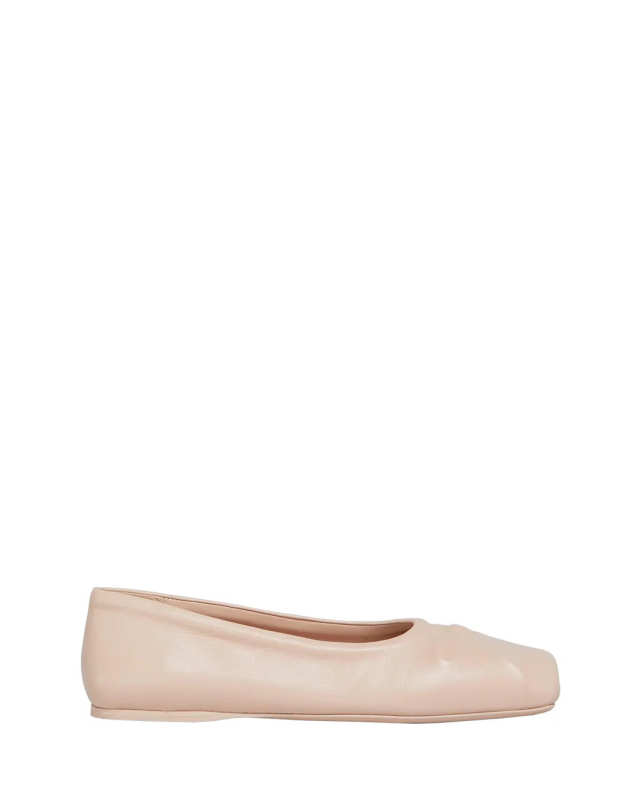 Rose Nappa Leather Seamless Little Bow Ballet Flat