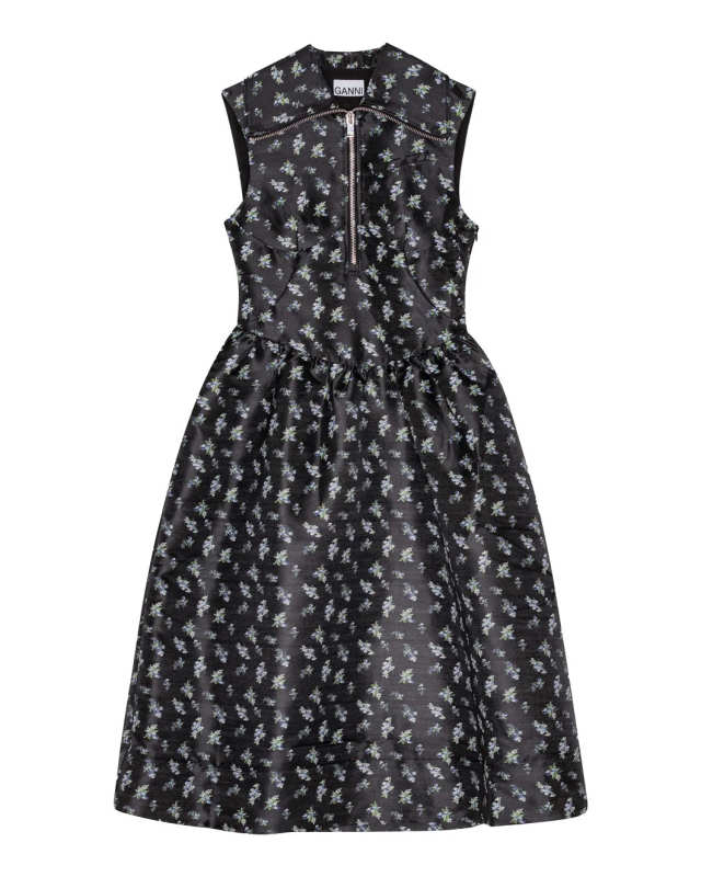 Black Floral Jacquard Midi Dress