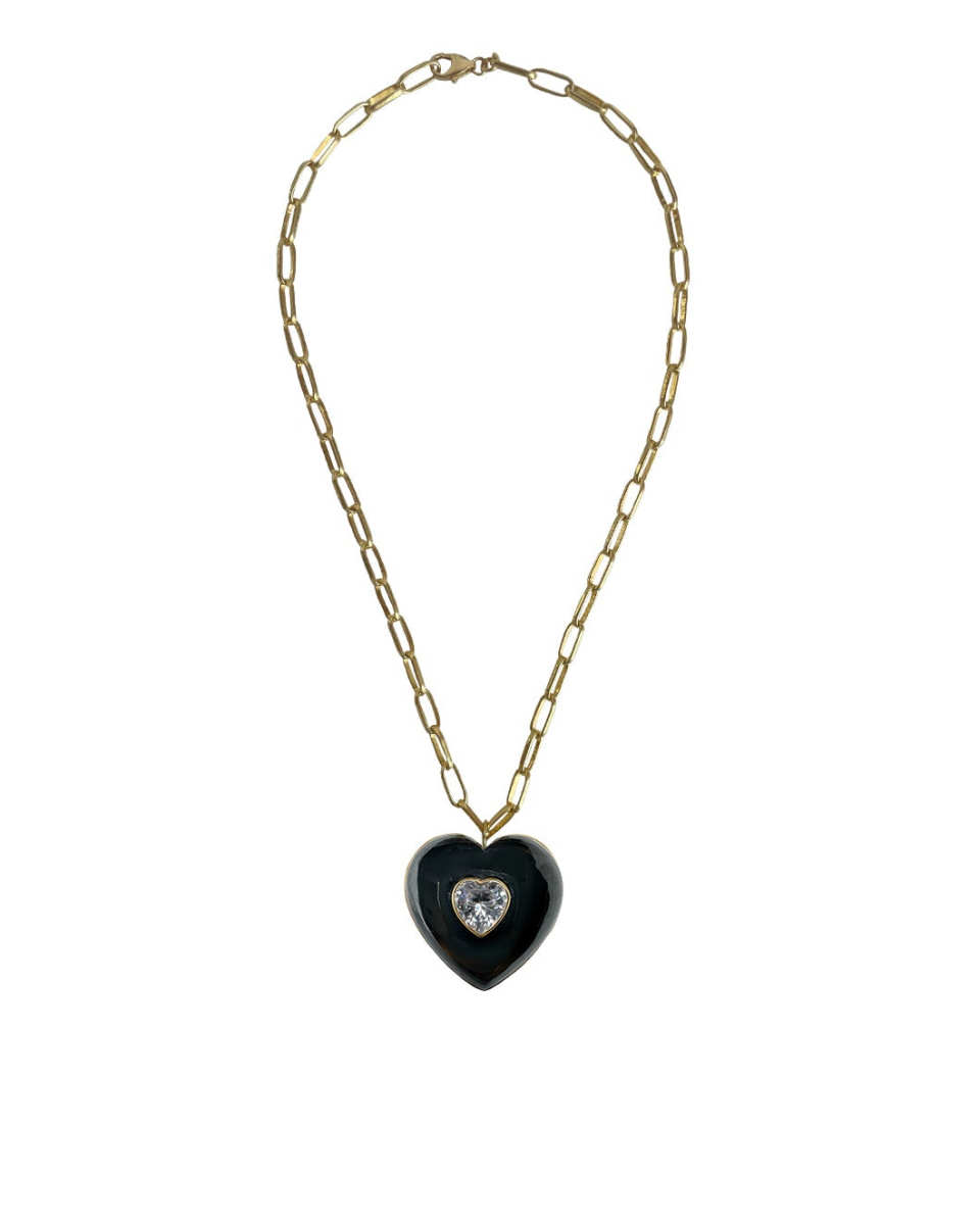 Hematite, Rock Crystal Large Heart Necklace