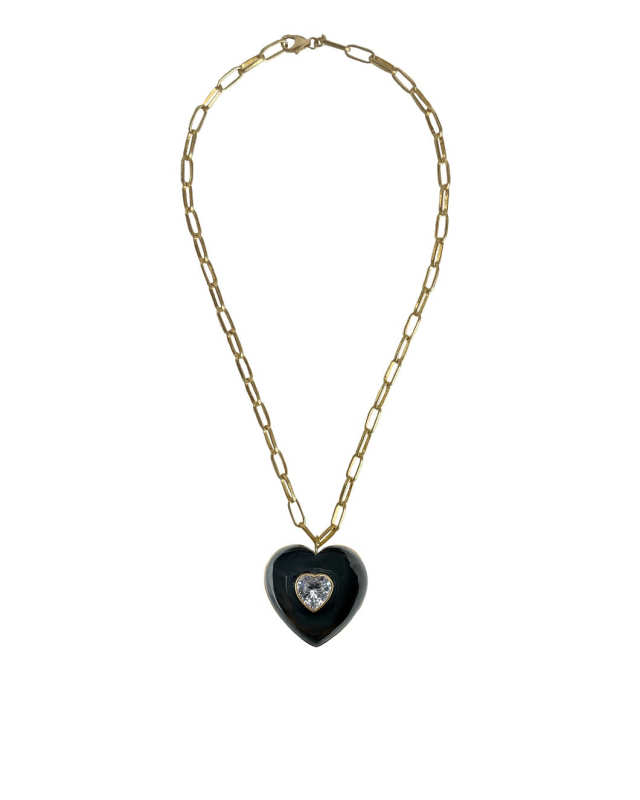 Hematite, Rock Crystal Large Heart Necklace