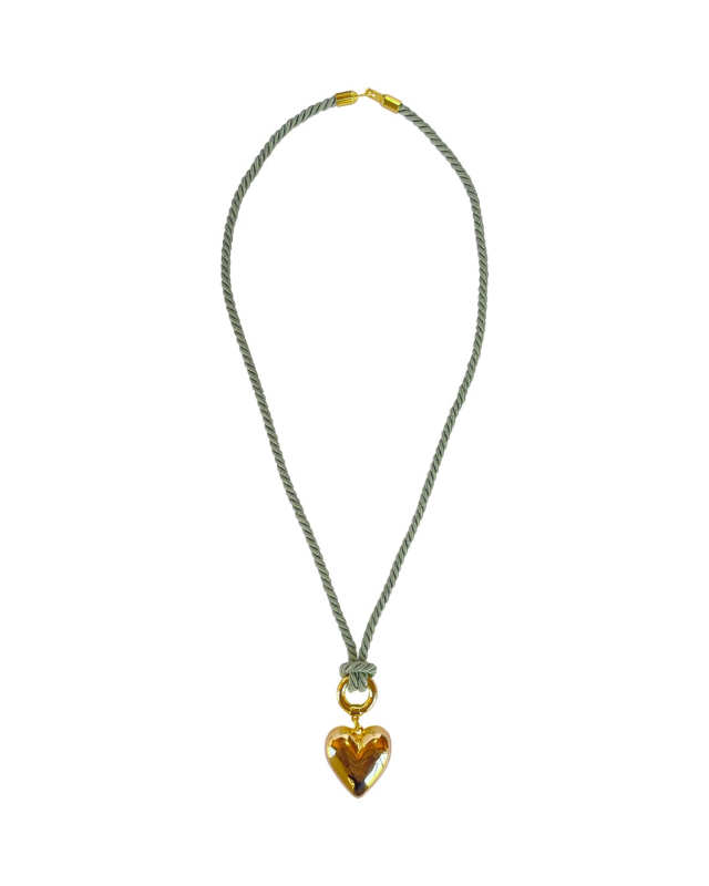 Green Rope Necklace with Gold Heart