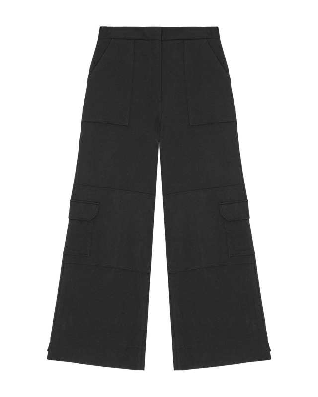 Black Twill Suiting Cargo Pants