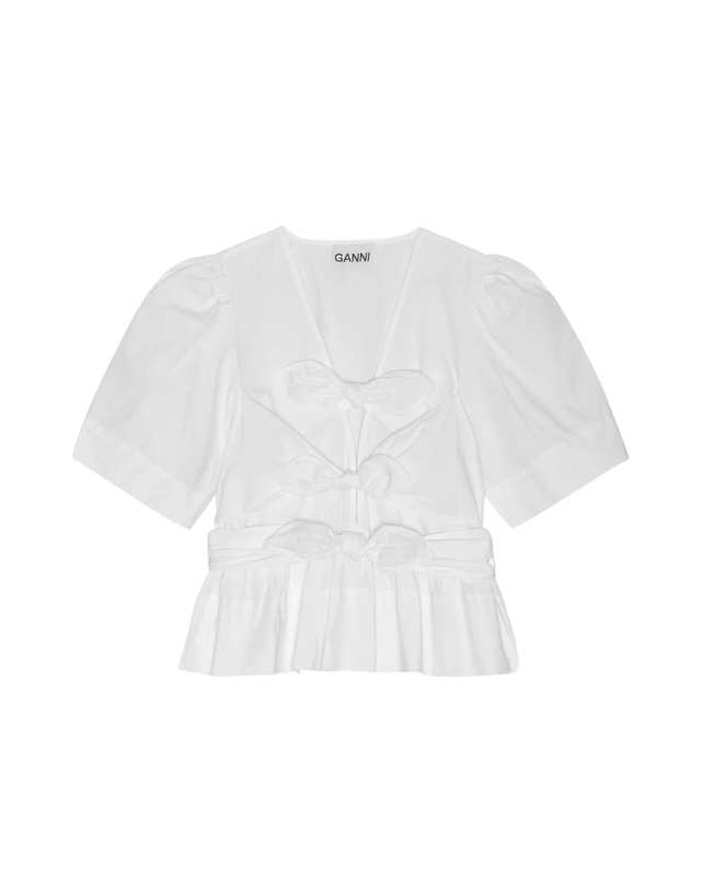 White Washed Stretch Cotton Tie Strap Blouse