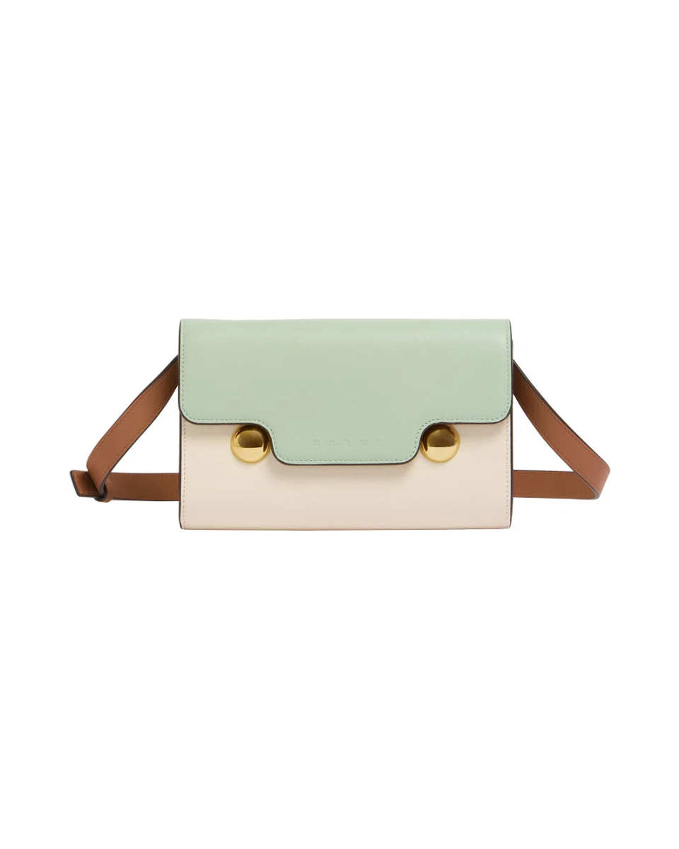 Green Cream and Brown Leather Trunkaroo Clutch