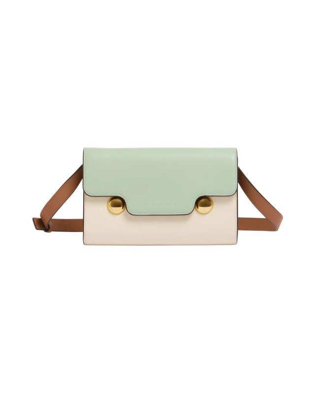 Green Cream and Brown Leather Trunkaroo Clutch