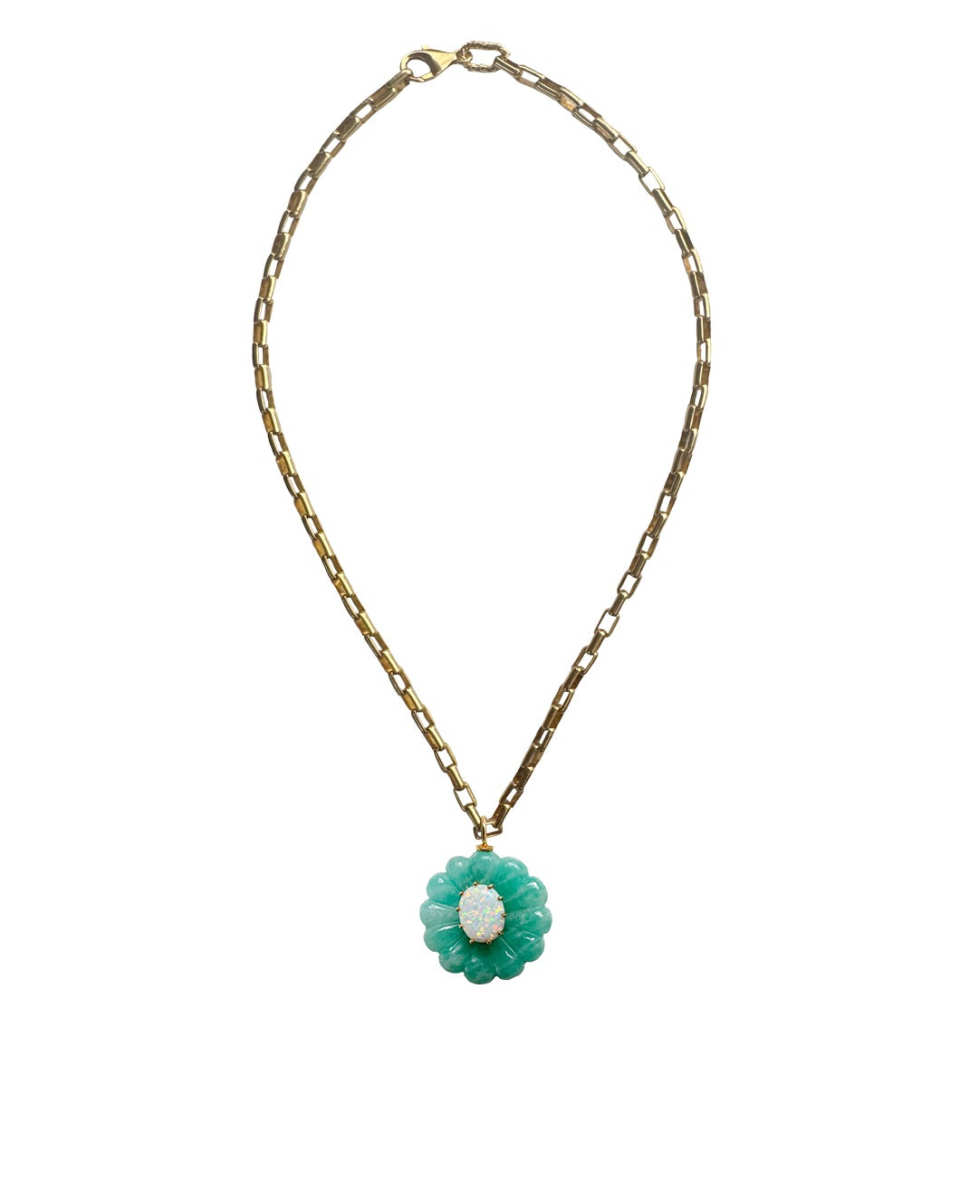 Amazonite, Opal Flower Necklace