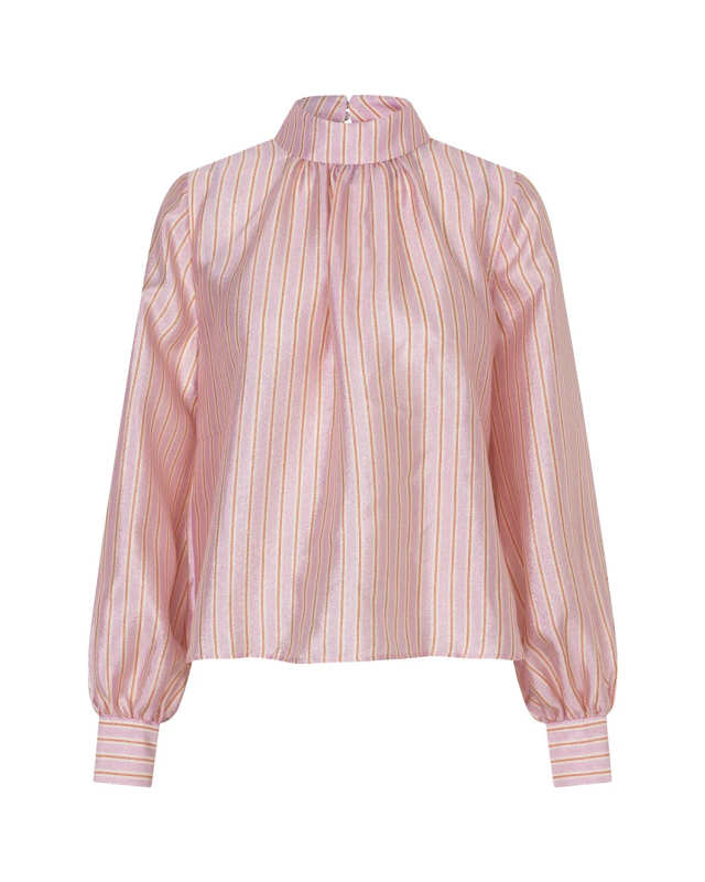 Gathered Long Sleeve Top Rose Pinstripe