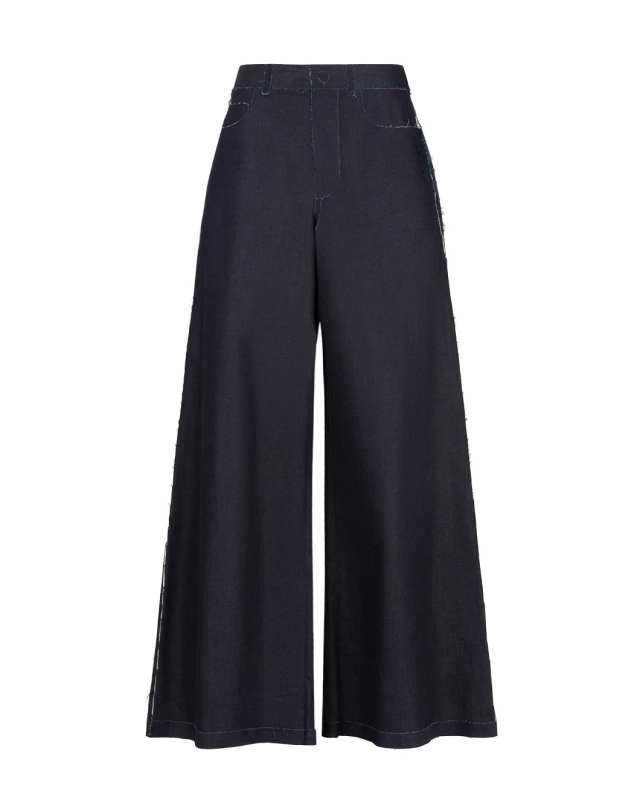 Deep Blue Stretch Denim Trompe L'oeil Trousers
