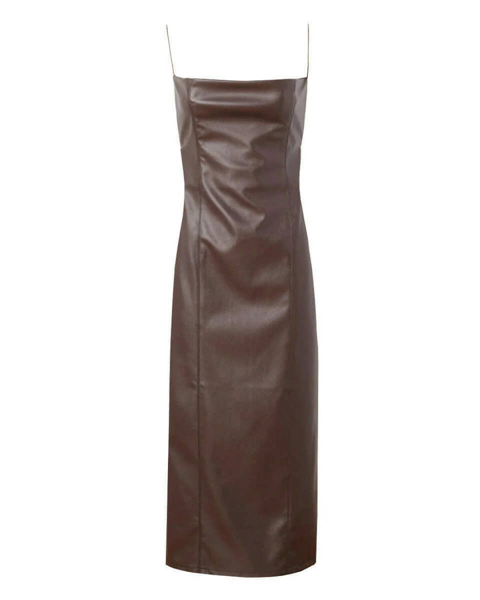 Recycled Vegan Leather Midi Dress with Open Back