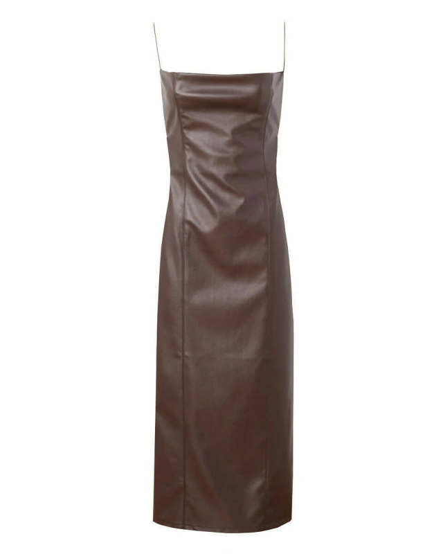 Recycled Vegan Leather Midi Dress with Open Back