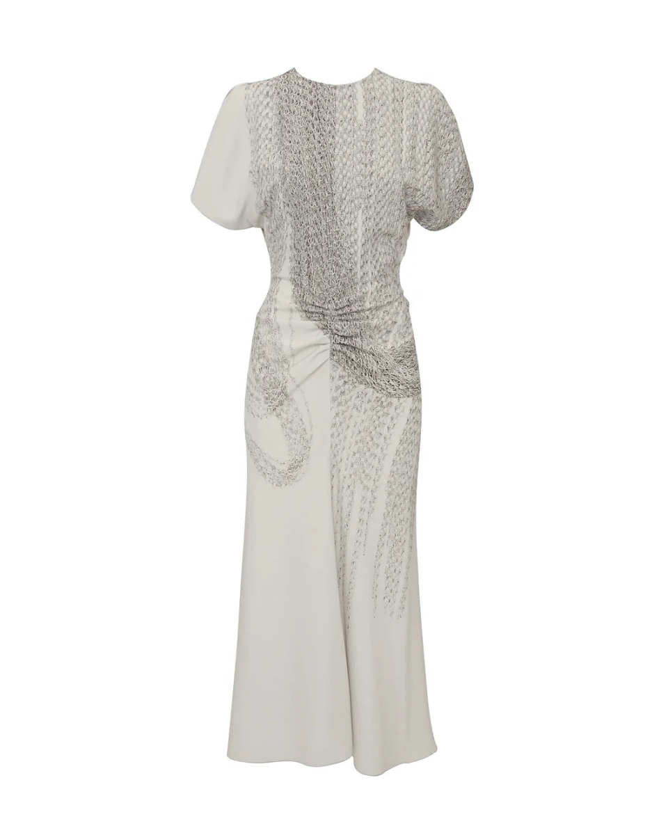Gathered Waist Midi Dress Grey Mist-Silver