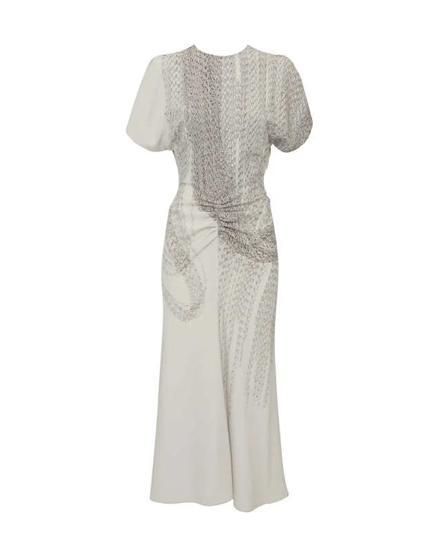 Gathered Waist Midi Dress Grey Mist-Silver