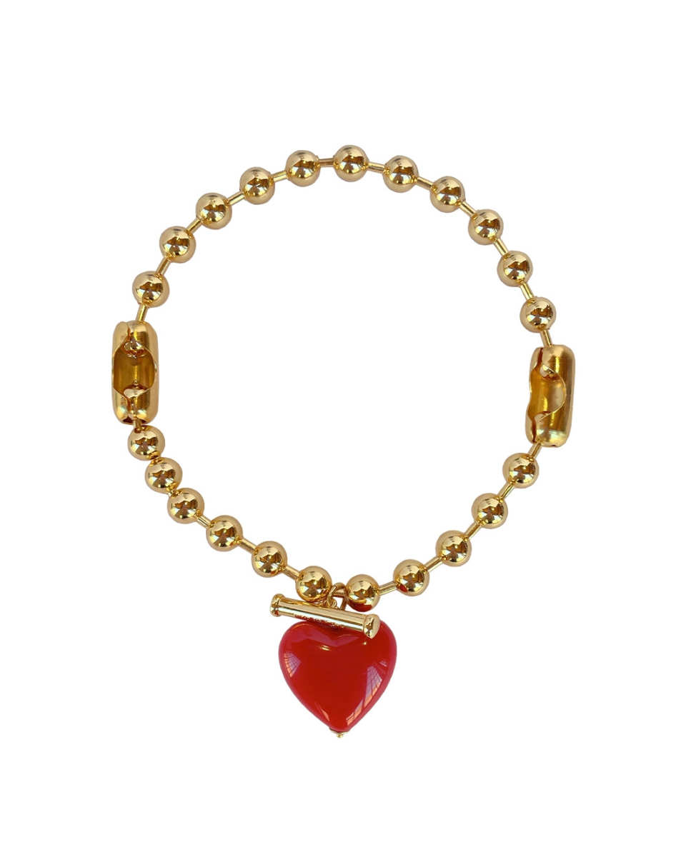 Gold Round Chain Necklace With Red Heart