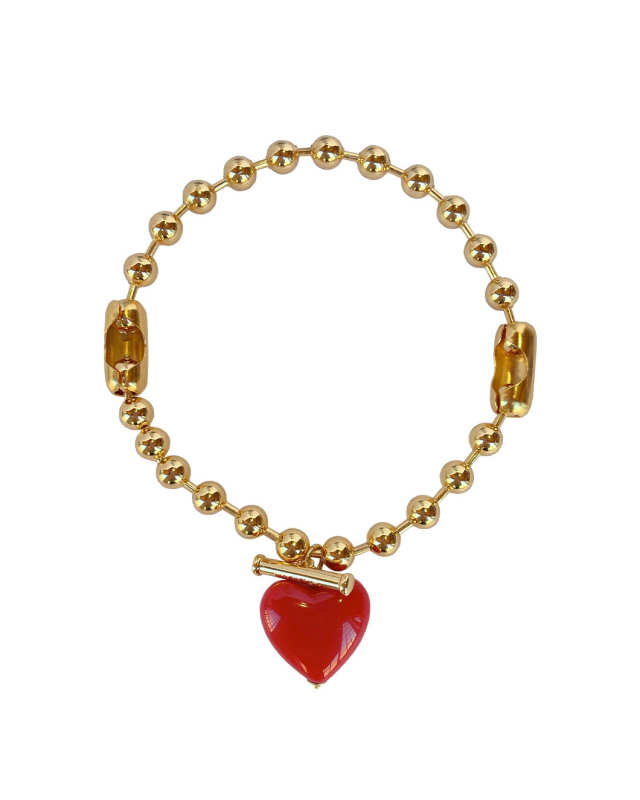 Gold Round Chain Necklace With Red Heart