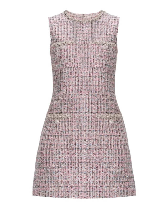 Pink Boucle Sleeveless Mini Dress