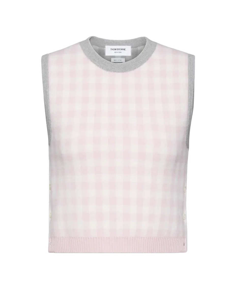 Funmix Gingham Check Jacquard Merino Wool Shell Top