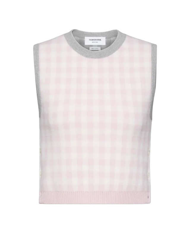 Funmix Gingham Check Jacquard Merino Wool Shell Top