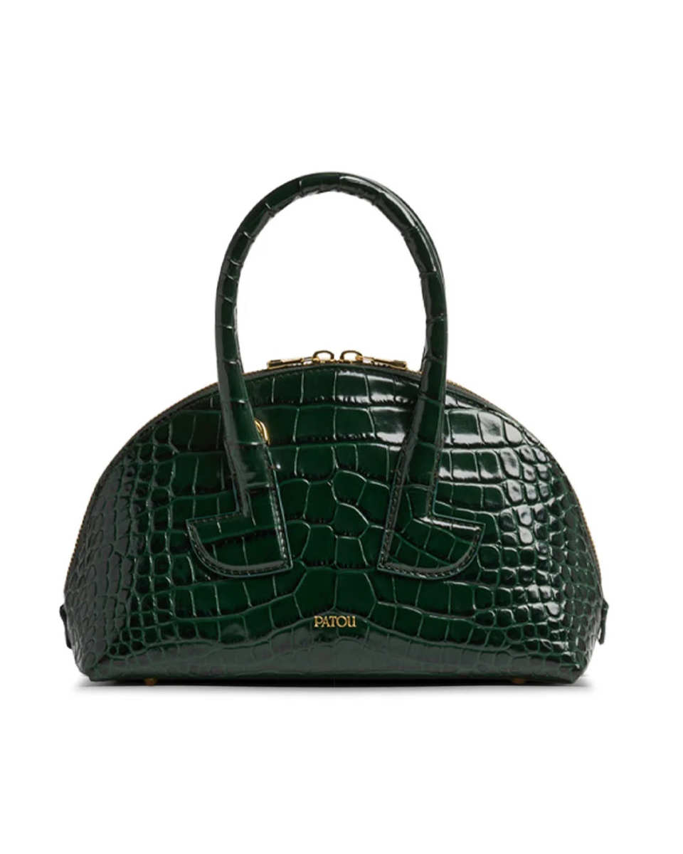Le Patou Bowling Bag in Crocodile-Embossed Leather