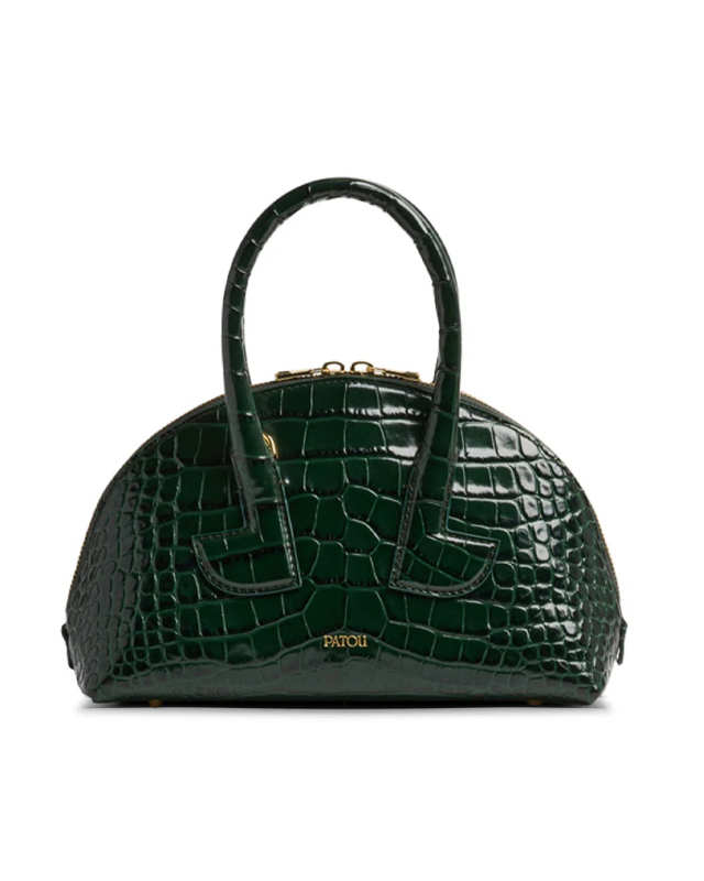 Le Patou Bowling Bag in Crocodile-Embossed Leather